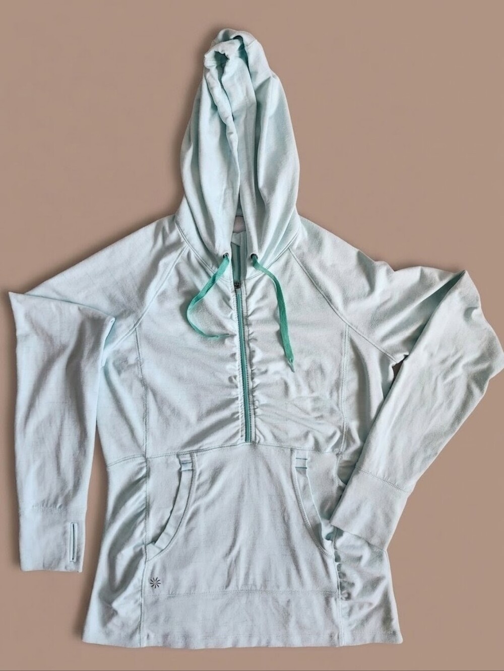 Light Mint Half-Zip Hooded Pullover with Kangaroo Pocket Light G. Medium No Tag
